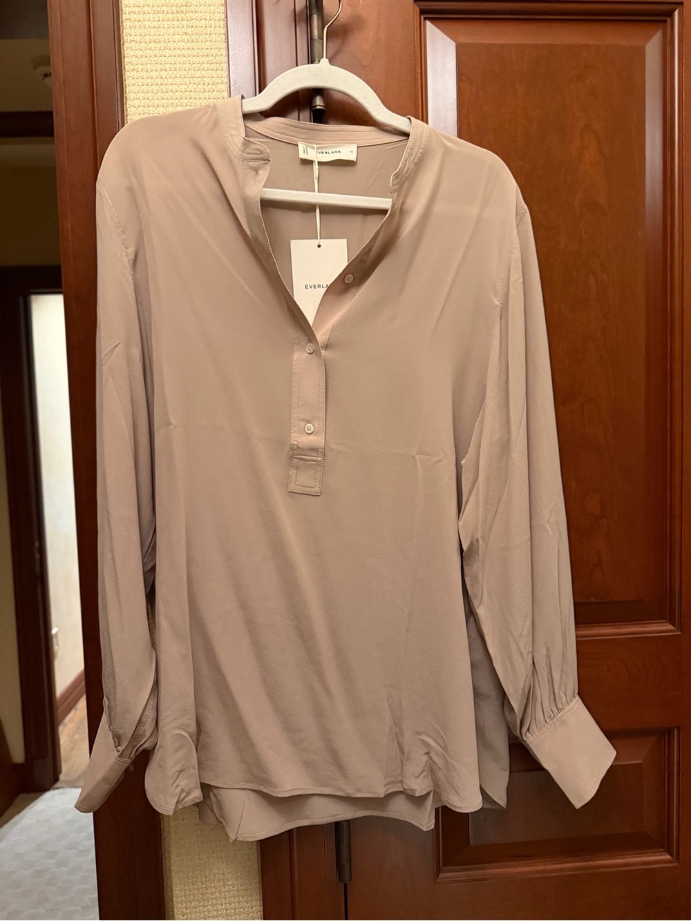 Everlane Taupe Split-Neck Long-Sleeve Tunic